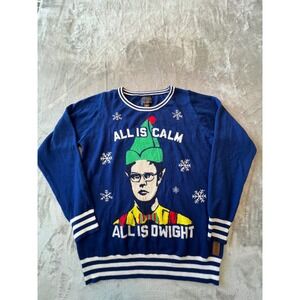 Tipsy Elves Sweater Men Large Blue The Office Dwight Schrute Ugly Christmas Knit
